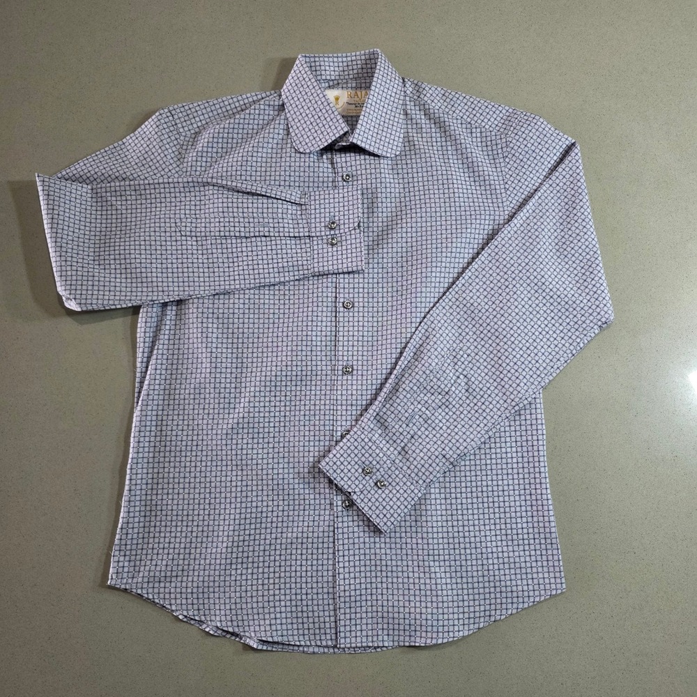 Rajas Tailors Mens Blue White Micro Check Long Sleeve Button Down Shirt Size 15